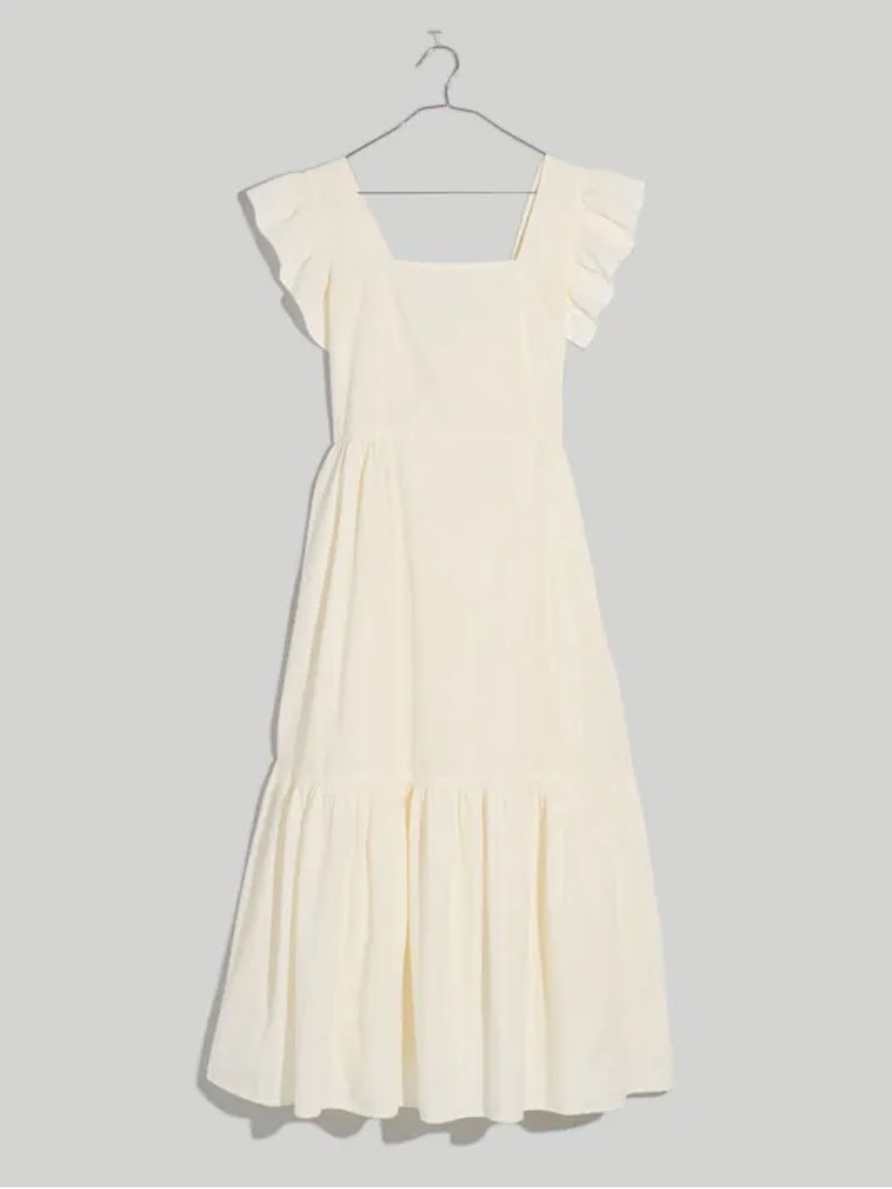 NEW Madewell 100% Cotton Ivory Ruffle Strap Tiered Midi Dress Textural Stripe